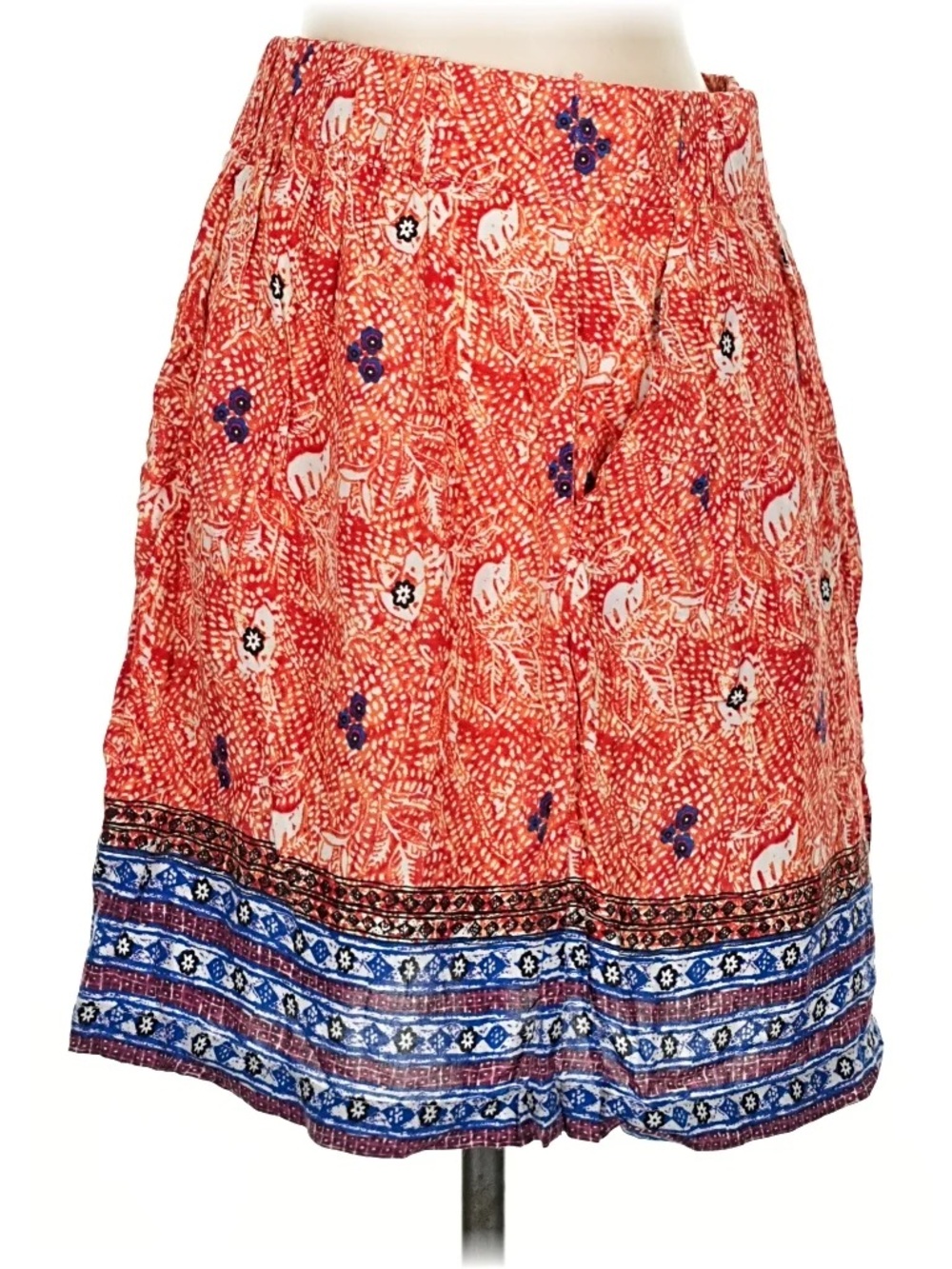 CAbi Red Printed A-Line Skirt with Blue Border